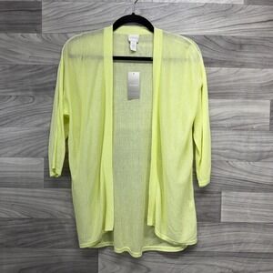 Chico's Cardigan Sweater Womens Small 0 Yellow Lightweight 3/4 Sleeve Open Front
